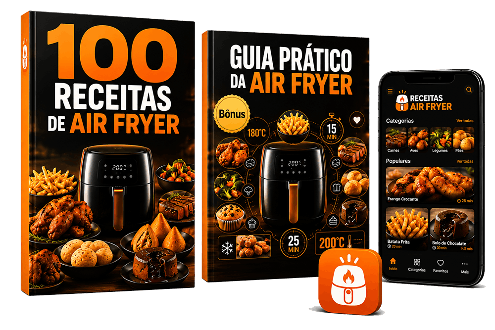 Mockup 100 Receitas de Air Fryer, Guia Prático e aplicativo