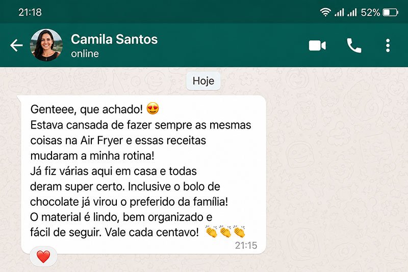 Depoimento de cliente pelo WhatsApp